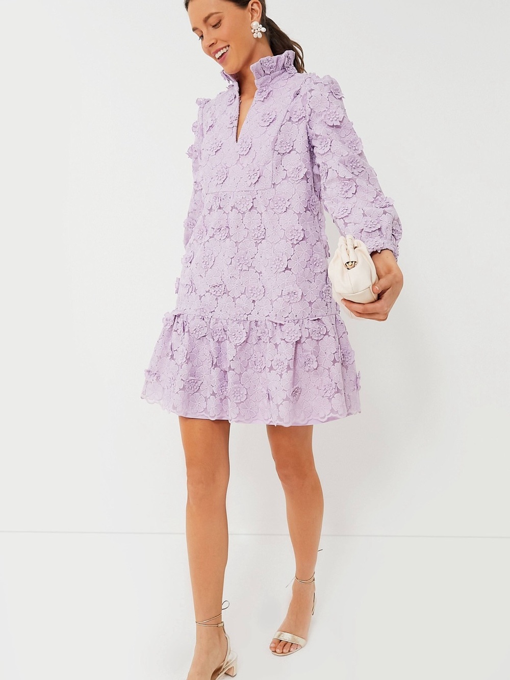 Tuckernuck Lilac Lace 3D Floral Mini Dress Puff Sleeve NWT XXS